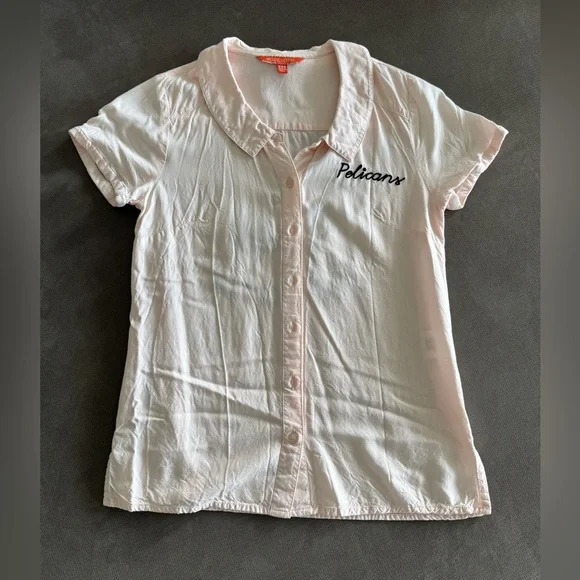 *SOLD* ModCloth Pale Pink Pelicans Bowling Shirt Button Down XXS - Picture 2 of 3